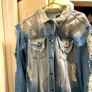 “That’s the Motto” oversized jean jacket